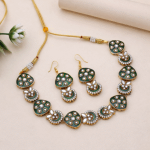 Emerald Kundan Meenakari Choker Set with Matching Earrings