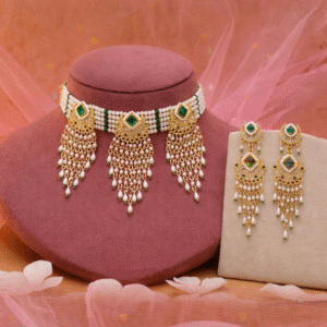 Emerald Pearl Kundan Layered Choker Set with Statement Earrings