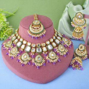 Royal Amethyst Kundan Bridal Choker Set with Maang Tikka & Jhumka Earrings