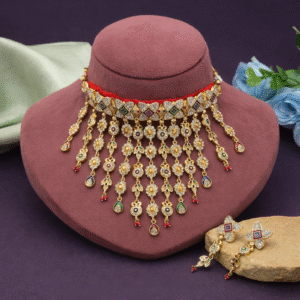 Royal Polki Kundan Layered Fringe Choker Set with Statement Earrings