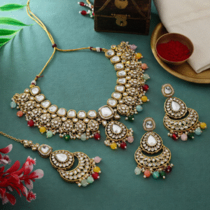 Royal Multicolor Kundan Bridal Choker Set with Maang Tikka & Jhumka Earrings