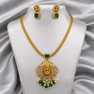 Royal Emerald Jhumka Temple Necklace Set