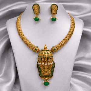 Rajwadi Ruby Emerald Temple Bridal Necklace Set