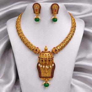 Rajwadi Ruby Emerald Temple Bridal Necklace Set