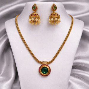 Emerald Ruby Classic Pendant Necklace Set with Jhumki