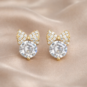 Crystal Bow Charm Stud Earrings