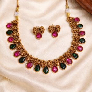 Royal Ruby & Emerald Drop Temple Necklace Set