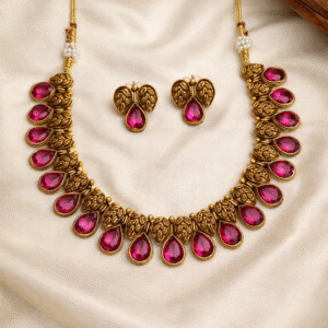Rani Pink Teardrop Temple Necklace Set