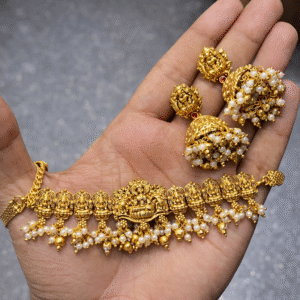 Lakshmi Temple Pearl Drop Choker Necklace Set