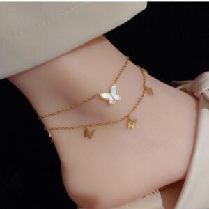 Golden Butterfly Charm Anklet – Dual Layer Elegance