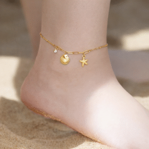 Golden Ocean Charm Anklet – Shell & Starfish Elegance