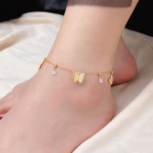 Golden Butterfly Crystal Anklet – Dainty Sparkle Charm