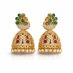 Royal Peacock Kundan Jhumki Earrings – Pearl Drop Elegance