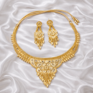 DG Jewels Elegant Floral Gold Plated Necklace Set with Drop Detailing & Adjustable Dori