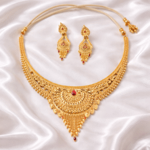 DG Jewels Modern Geometric Floral Gold Plated Necklace Set with CZ Detailing & Adjustable Dori