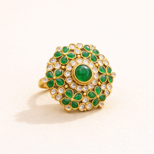 Emerald Blossom Kundan Statement Ring